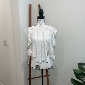 Free People White Ruffled Blouse